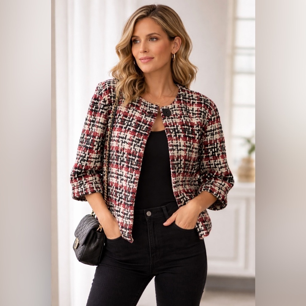 W.D.N.Y Elegant Black and Red Tweed Cape